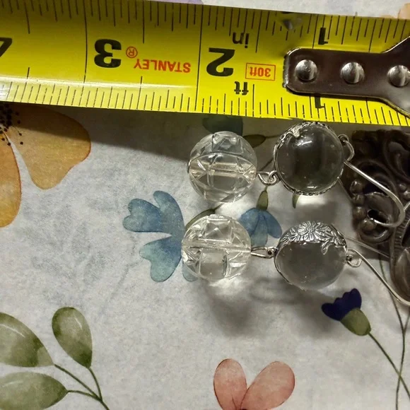 Vintage Sterling Silver Rock Quartz Crystal Pools Of Light Earrings